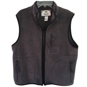 Tiara Petites Gray Black Trim 3-Pocket Front Zip Classic Sporty Casual Vest - PL